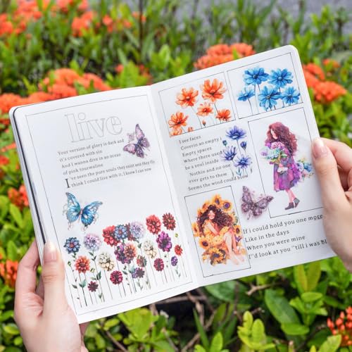AurriiLeaf Viewing Flowers PET Sticker Set, 120PCS Floral Ephemera for Scrapbooking, Journaling, Crafting, DIY Projects, Diaries, and Art Supplies - color: Viewing Flower