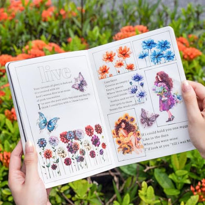 AurriiLeaf Viewing Flowers PET Sticker Set, 120PCS Floral Ephemera for Scrapbooking, Journaling, Crafting, DIY Projects, Diaries, and Art Supplies - color: Viewing Flower