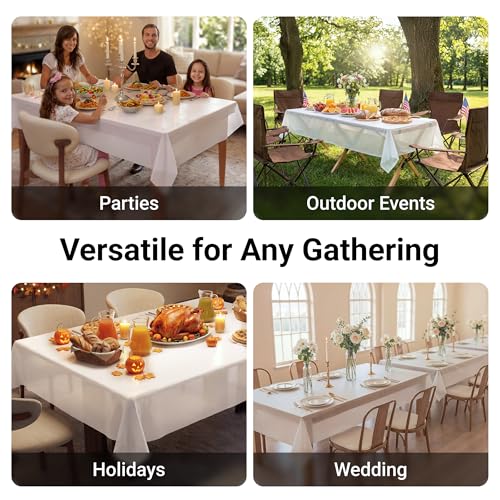 Auros 10-Pack Plastic Tablecloths, 54x108 Inch Disposable Table Covers, 8FT | Rectangle Waterproof & Throw Away Table Cloth, Easy Cleanup for Party, Wedding, Graduation, Picnic, Fits 6-8ft Tables, White - color: Pure White, size: 54" X 108" Rectangle