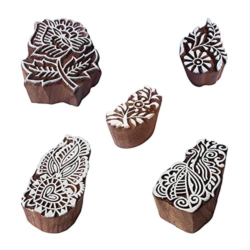 Royal Kraft Floral Wooden Printing Stamps (Set of 5) - DIY Henna Fabric Textile Paper Clay Pottery Blocks Htag2213 - color: Htag2213