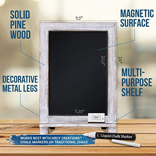 HBCY Creations Magnetic Tabletop Chalkboard Sign, 9.5" x 14", Rustic | Magnetic Surface, Metal Scrolled Legs, Countertop or Wall Mount - color: 1- Whitewashed, size: 10"W x 14"H