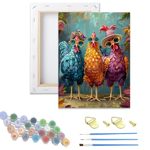 Hestarcul Paint by Numbers Kits for Adults,Chicken Easy Adult Painting by Number on Canvas for Beginner,Animal DIY Watercolor Painting for Gift Home Decor Relax. - color: chicken-Framed