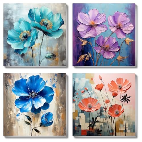 4 Pack Paint by Numbers Kit for Adults Beginners Framed - Flowers Adults Paint by Numbers Kits on Canvas with Paints and Brushes, Flowers Small Oil Paint by Number Kits for Home Decor 8 X 8 Inch - color: BKH1776-BKH1777-BKH1778-BKH1779-US