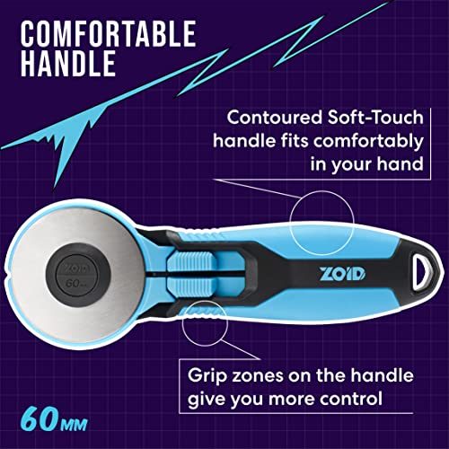 Zoid 60mm Rotary Cutter with Grip, Fabric Cutter Wheel, Rotary Cutter Blade, Craft Cutting Tool, Freehand Tool For Dense Fabrics,Denim, Corduroy and Multiple Projects, Soft-Touch Handle - size: 60mm