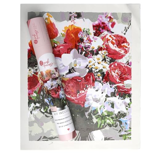 Pink Picasso Paint by Number Kit, for Adults & Teens,16x20, Blissful Blooms | Botanical Floral Collection, Acrylic Paints and Brushes included, Pre-printed high quality canvas, DIY art kit, Gift-ready - color: Blissful Blooms