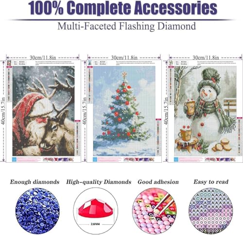 3 Pack Christmas Diamond Art Kits for Adults Christmas Diamond Painting Kit - color: 3 PC Christmas, size: 11.8x15.7in(30x40cm)