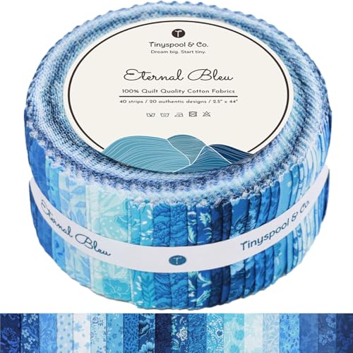 Tinyspool & Co. Quilting Bundle – Eternal Bleu Twirlie Roll Fabric + 3-Yard Fabric No.15 – Baby Blue – 100% American Cotton Fabric Kit with Strips & Pre-Cut Yardage for Borders, Binding & Backing
