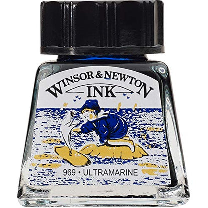 Winsor & Newton Drawing Ink, 14ml Bottle, Ultramarine | Fast-drying, transparent & water-resistant; Outstanding Color Brilliance; Perfect for brush, dip pen, airbrush applications. - color: Ultramarine, style: 14ml Bottle