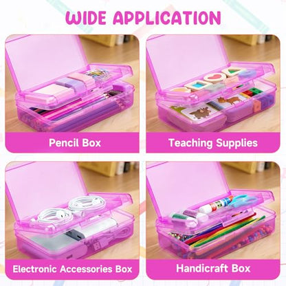GAMENOTE Plastic Pencil Box with Personalized Sticker,Kid Hard Pencil Case with Snap-tight Lid,Small Art Craft Storage Containers,School Supplies Box for Boys,Girls (Double-Layer Purple) - color: Double-Layer Purple