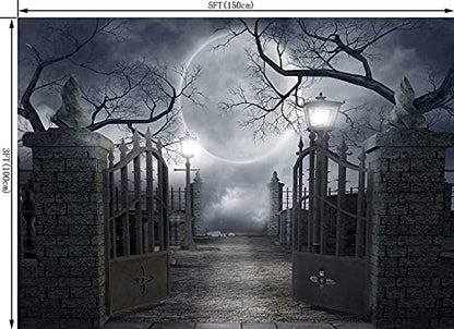Halloween Night Full Moon Backdrop Gloomy Woods Graveyard Photography Background Horrible Cemetery Spooky Party Banner Halloween Party Decoration Photo Booth Props 5X3FT TP17E - size: 5X3FT