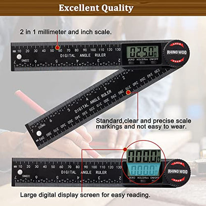 Digital Angle Finder Protractor, Angle Measuring Tool for Woodworking/Carpenter/Construction/Handmade Measurement，Angle Finder Ruler with 7inch/200mm(2 Batteries Included) (Enhanced ABS)