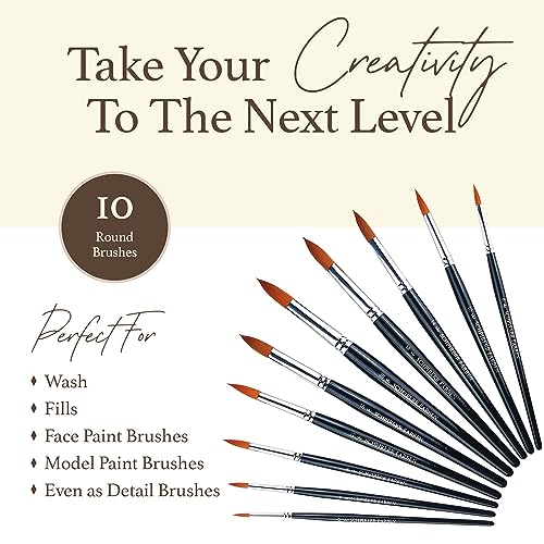 SCHPIRERR FARBEN - 10-Piece Round Paint Brush Set, Large and Small Paint Brushes for Acrylic Painting, Gouache, Watercolor, Oil and Tempera, Soft Synthetic Round Tip, Various Sizes from 2 to 20 - size: Round10