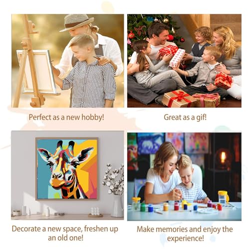 Artunion Framed Paint by Numbers Kit for Adults Beginners & Kids Ages 8-12,Colorful Giraffe Paint by Number with Frame, Acrylic Paint by Numbers Kit on Canvas 10 * 10 Inch Without Easel - color: ZXT-185-F