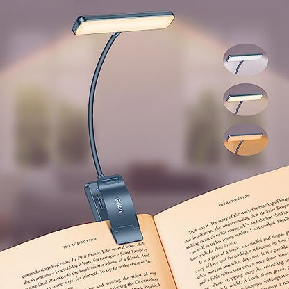 Gritin 19 LED Rechargeable Book Light for Reading in Bed | Eye Caring 3 Color Temps,Stepless Dimming Brightness,Memory Function,90 Hrs Runtime Lightweight Clip on Light-Pacific Blue - color: Pacific Blue