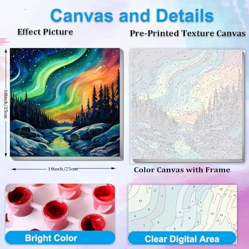 Artunion Framed Paint by Numbers Kit for Adults Beginners & Kids Ages 8-12,Aurora Paint by Number with Frame,Northern Lights Paint by Numbers Kit on Canvas 10 * 10 Inch Without Easel - color: ZXT-335-F