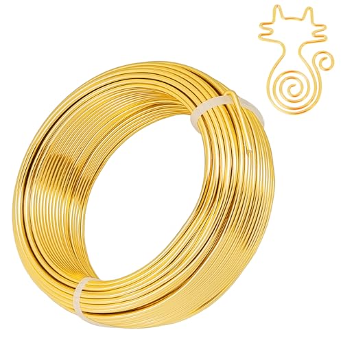 12 Gauge Aluminum Wire, 105 Feet 2mm Bendable Metal Craft Wire for Sculpting, Armature, Jewelry Making, Floral Making, Doll Making, Modelling, Crafting, Bonsai Training (Gold) - color: Gold