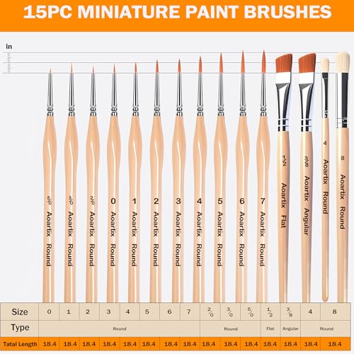 Miniature Brush Dry Brushes, Aoartix 15 Pcs Model Paintbrush Set | Small Brushes for Acrylic, Watercolor, Face,Figurine, Oil, Models & Craft Painting Supplies, Paint by Numbers Kit for Adults - color: Wood