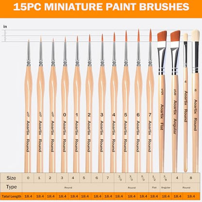 Miniature Brush Dry Brushes, Aoartix 15 Pcs Model Paintbrush Set | Small Brushes for Acrylic, Watercolor, Face,Figurine, Oil, Models & Craft Painting Supplies, Paint by Numbers Kit for Adults - color: Wood