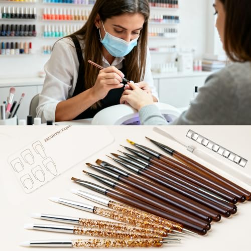 18 PCS Nail Art Brushes Set for Painting Practice Design Nails, French Tips Liner Brushes, Acrylic Nail Brushes for Nail Extensions, Nail Sculpting Pen Dotting Tools Nail Art Tools Home