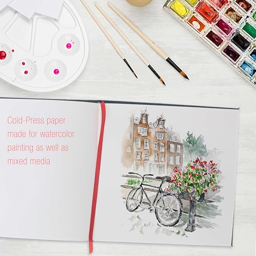 U.S. Art Supply 8.5" x 8.5" Watercolor Book (2 Pack, 76 Sheets Each) | 110lb (230 GSM) Linen-Bound Hardcover Artist Paper Pads - Acid-Free Cold-Pressed Watercolor Paper Pad Mixed Media - size: 8.5-x-8.5-inch