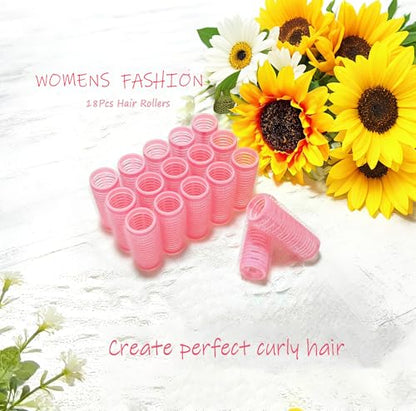 ZMD 18Pcs Self Grip Small Hair Rollers Curlers, Plastic Rollers Heatless Curlers Salon Dressing Curler DIY Curly Hair Hairstyle Roller for Women Girls Short Thin Fine Hair (0.8 x 2.4 Inch) - color: pink