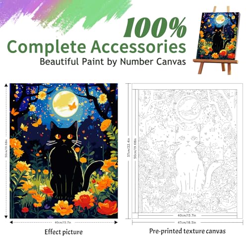 ZTOTZ Cat Paint by Numbers Kit for Adults, Painting by Numbers Black Cats Moon Night, Tuxedo Cat Adults' Paint-by-Number Kits, Animal cat Paints Number Kits 16x20 Canvas - color: A-005-garden cat