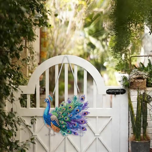 STGLCR Peacock Diamond Art Hanging Kit for Adult,Special Shaped Rhinestone,DIY Acrylic 5D Diamond Art Painting Window Pendants Home Garden Wall Hanging Kits Hanging Ornament,Double Sided. - color: peacock