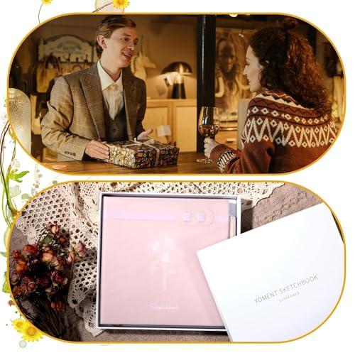Hardcover Sketchbook for Drawing with 2 Pencils,160 Page Sketch Book,Pink | Acid Free 150GSM Thick Paper,Gift Boxed,Square Leather Art Sketch Pad Drawing Paper Book Artist's Journal for Women Adults - color: Pink