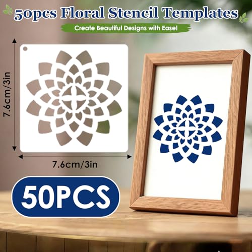 50 Pcs Large Mandala Stencils for Painting, 3.93 X 3.93 Inch Flower Stencils for Crafts Reusable, Wood and Wall Stencils for Painting Large Pattern, DIY Templates Holiday Wall Paper (Mandala) - style: Mandala
