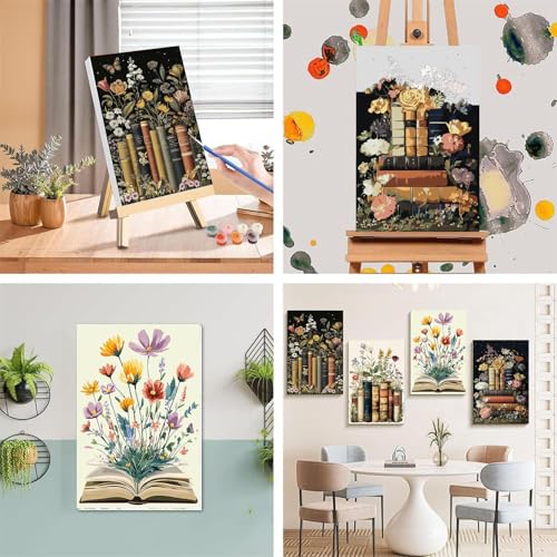 4 Pack Book Paint by Numbers for Adults with Framed Canvas - Wooden Easel - color: BKH1846+BKH1847+BKH1848+BKH1849