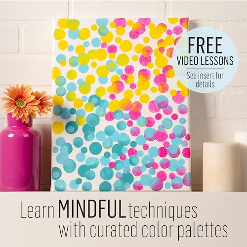 FolkArt Mindful Matte Acrylic Craft Paint Kit, Energetic Colors, 19 Piece Set with 8 Paints, 8 Pouncers, and 3 Premium Paintbrushes - color: Energetic