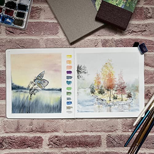 tumuarta Square Watercolor Journal, 8.25x8.25”, 140 LB, 300 GSM, Cotton Paper, Cold Press, 24 Sheets, 48 Pages, Watercolor Paper Sketchbooks for Use As Travel Mixed Media Pads On The Go (Green) - color: Green