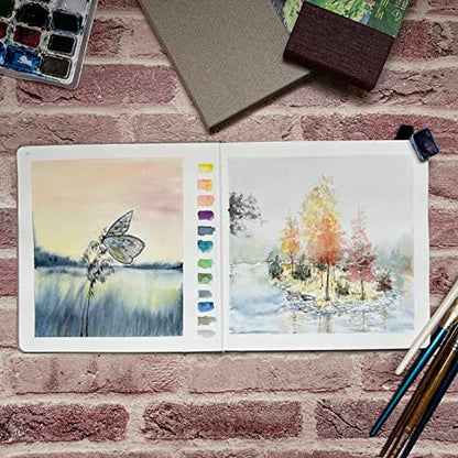 tumuarta Square Watercolor Journal, 8.25x8.25”, 140 LB, 300 GSM, Cotton Paper, Cold Press, 24 Sheets, 48 Pages, Watercolor Paper Sketchbooks for Use As Travel Mixed Media Pads On The Go (Green) - color: Green