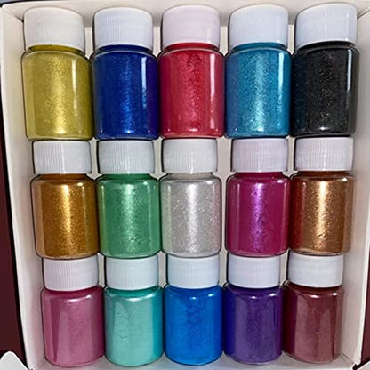 SEISSO Mica Powder, 15 Colors for Resin, Soap Making, Candles and Slime Dye - color: 15 Bottles