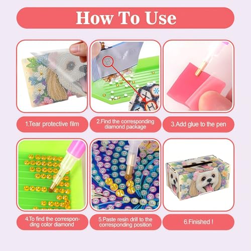 LSQFS DIY Diamond Art Tissue Box Kit,Handmade Art Gift for Adults - color: Dog