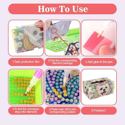 LSQFS DIY Diamond Art Tissue Box Kit,Handmade Art Gift for Adults - color: Dog