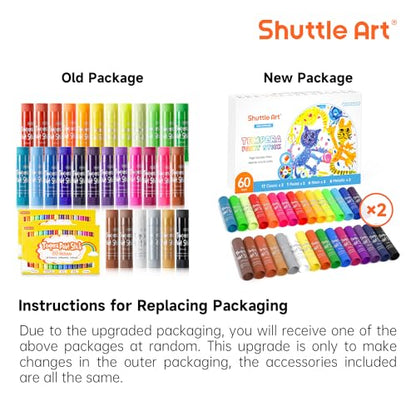 Shuttle Art Tempera Paint Sticks 60 Pack 30 Colors, Kids Safe, Washable | Fast Drying Solid Paint Sticks, Works Smoothly and Creamy on Paper, Wood, Glass, Ceramic and Canvas for Kids Art Creation