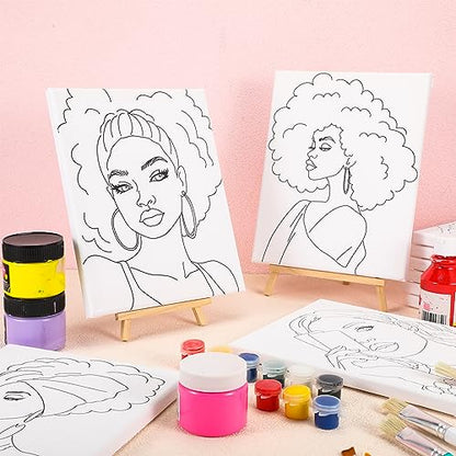 Sherr 10 Pcs Pre Drawn Canvas for Painting,Novel Afro Queen,8 X 10 Inch | Preprinted Stretched Cotton Canvas for Adults, Pre Drawn Painting Outlines for Couple Date Night, Sip and Paint Party Favor - style: Novel Afro Queen