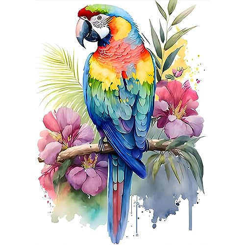SENQAO Parrot Diamond Painting Kits for Adults Beginners, Full Round Drill Gem Birds Flowers Diamond Art Kits, DIY 5D Parrot Diamond Painting Diamond Art Kits Picture for Home Wall Decor 30x40cm - color: parrot