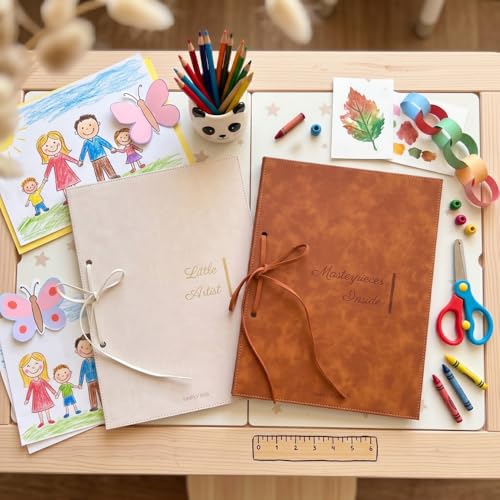 Art Keeper - 9'' x 12'' Kids Artwork Storage Organizer, Premium Leather Portfolio for Children's Art, Keepsake Memory Book for Toddler & Preschool Drawings, Includes Hole Punch (Little Artist) - color: Little Artist