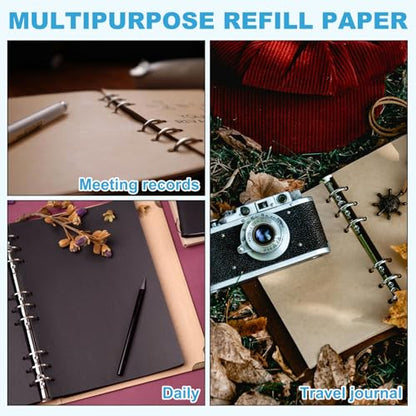 PATIKIL A7 Refill Paper, Unlined Blank Kraft Paper Refillable 6 Hole Filler Inserts Loose Leaf Paper for 6 Ring Binder Notebook, 80 Sheets/160 Pages, Black