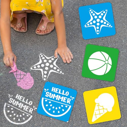 36pcs Summer Beach Drawing Stencils for Kids 8 Inch Sidewalk Chalk Stencils Painting Large Washable Reusable Tropical Palm Tree Themed Primary Shape Template for Kids Toddlers Preschool - style: Summer