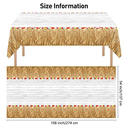durony 2 Pack Hawaii Plastic Tablecloth Hawaiian Brown Grass Tablecloth Table Cover 54 x 108 Inches Waterproof Hawaii Flowers Tablecloth Table Cover for Hawaii Tropical Party Decorations - style: Brown Hawaiian