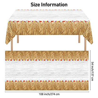 durony 2 Pack Hawaii Plastic Tablecloth Hawaiian Brown Grass Tablecloth Table Cover 54 x 108 Inches Waterproof Hawaii Flowers Tablecloth Table Cover for Hawaii Tropical Party Decorations - style: Brown Hawaiian