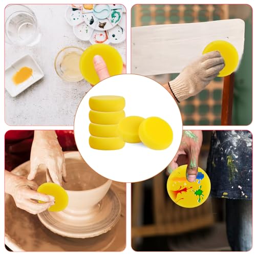 6 Pcs Pottery Sponges, Round Painting Sponge 3inch Yellow Artist Sponges Craft Clay Sponge Watercolor Sponges for Face Painting Pottery Ceramics Art Crafts