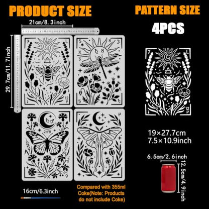 FINGERINSPIRE 4PCS Dreamy Animals Painting Stencils with Paint Brush 8.3x11.7inch Reusable Butterfly Bee Template Plastic Dragonfly Plant Stencil Animal Theme Template for Painting on Furniture - color: Dreamy Animals