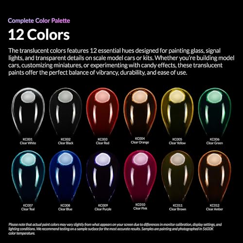 Gaahleri Kaleido Clear Colors 12-Color Set-Water-Based Acrylic Airbrush Paint Kit for Scale Models, Gundam, Gunpla,Mecha,Cars&Miniatures-Pre-Thinned, High Gloss, Fast-Drying, with Thinner&Cleaner - color: 12 Clear Colors Set