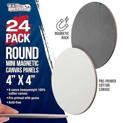 U.S. Art Supply Mini Magnetic Canvas Panels, 24 Pack, 4 Inch Round - size: 4"