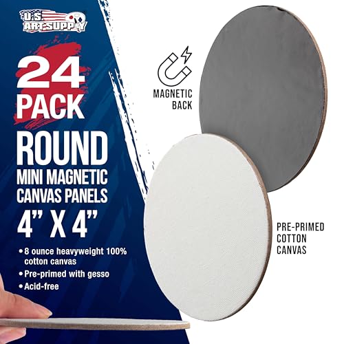 U.S. Art Supply Mini Magnetic Canvas Panels, 24 Pack, 4 Inch Round - size: 4"