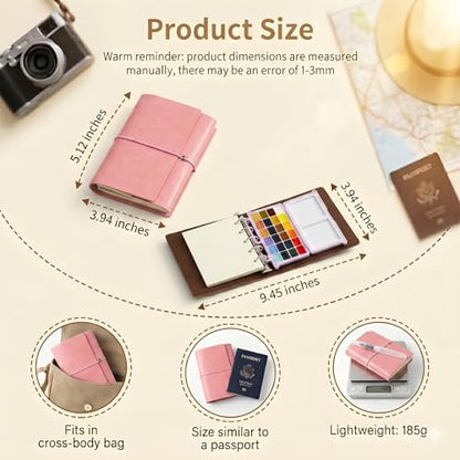 DarkWish Mini Travel Watercolor Set with Sketchbook, 24 Colors, Pink - color: Pink